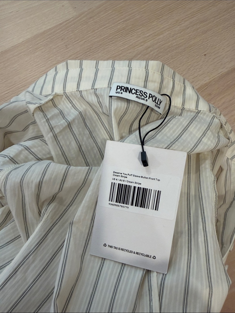 Princess Polly Cream Pinstripe Lace-Trim Button Front Top - Picture 2 of 2
